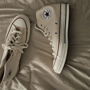 Converse High-Top Sneakers in Cream and Red